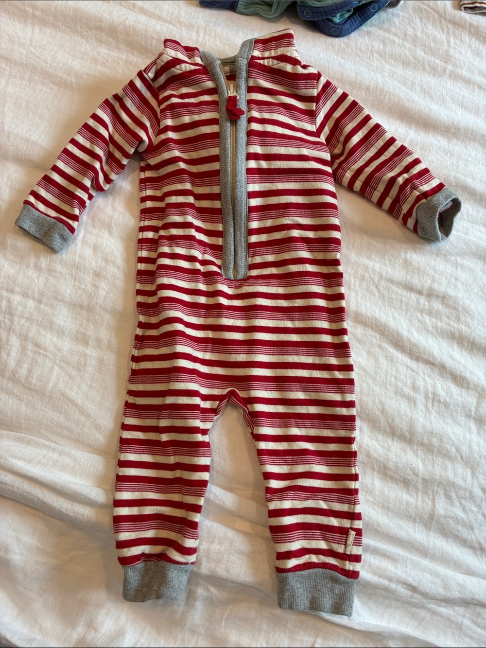 Burt's Bees Baby Red and White Striped Footie with hood